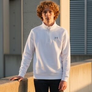 Under Armour White Long Collar Pullover Sweatshirt Men's Medium